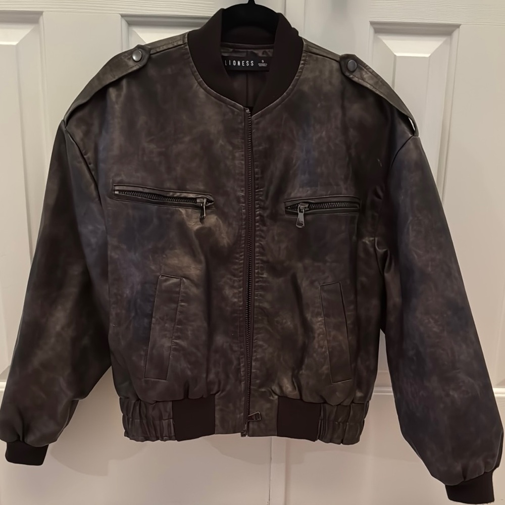 Lioness Brown Faux Leather Bomber Jacket